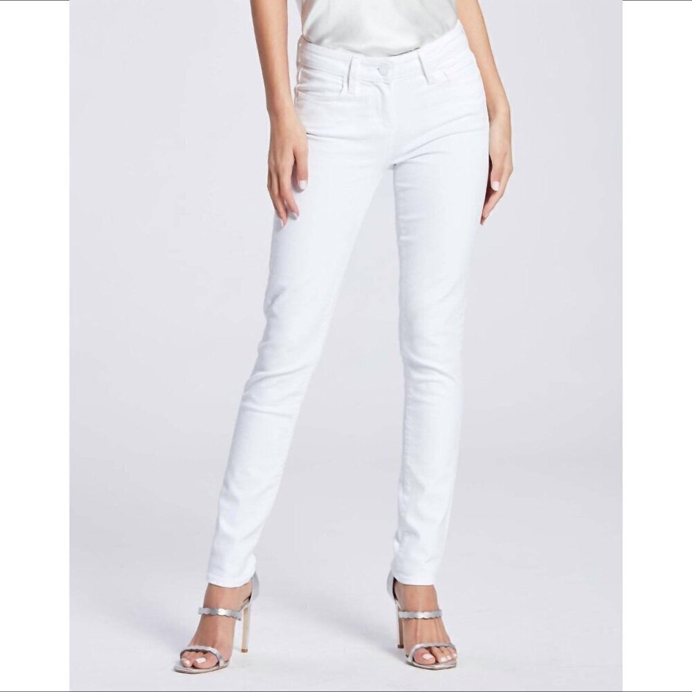 Paige Skyline Ankle peg jeans denim white stretch raw frayed step hem women 32
